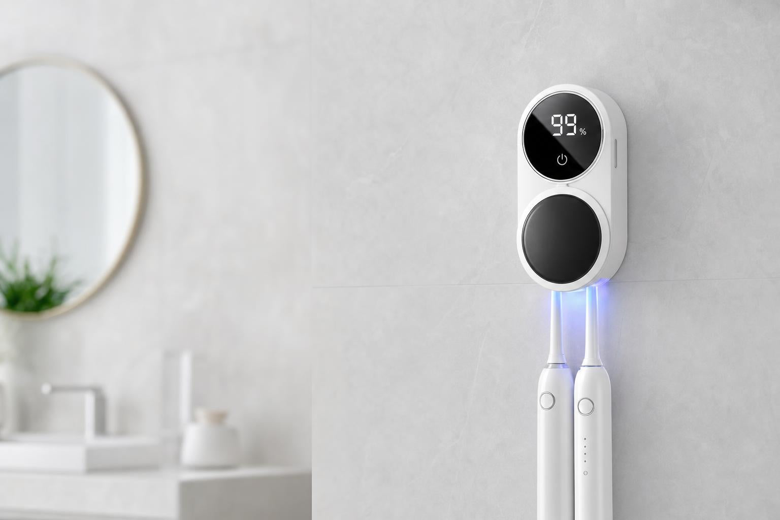 BrushHalo mounted on a bathroom wall